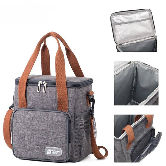 Portable heightening insulation bag made of durable Oxford cloth with PEVA lining, leakproof and designed for picnic food storage.