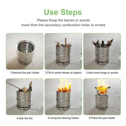 Portable Mini Wood Burning Stove – Stainless Steel for Outdoor Adventures - camping nature gear