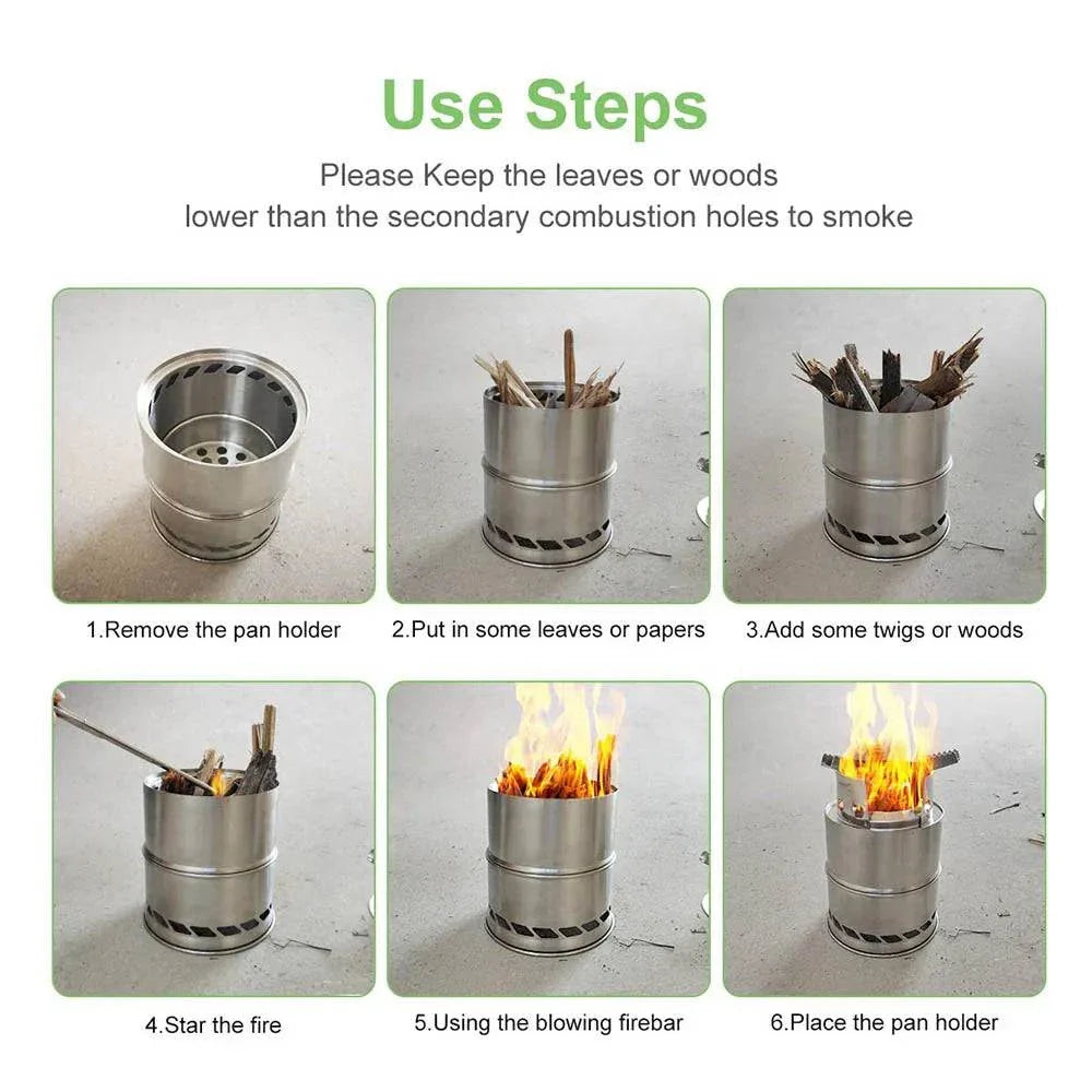 Portable Mini Wood Burning Stove – Stainless Steel for Outdoor Adventures - camping nature gear