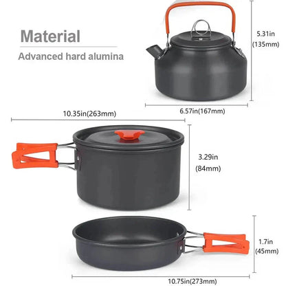 Camping Cooking Set – Travel Cookware & Tea Kettle for 2-3 People