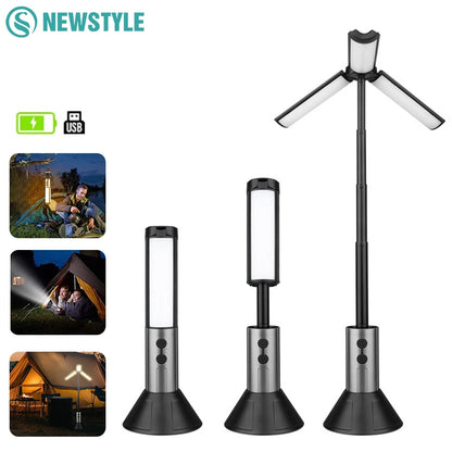 2-in-1 LED Camping Light & Flashlight – USB Rechargeable with Hook & Stand - camping nature gear