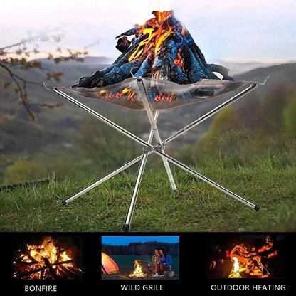 Folding Stainless Steel Fire Rack – Outdoor Camping & Garden Fire Pit - camping nature gear