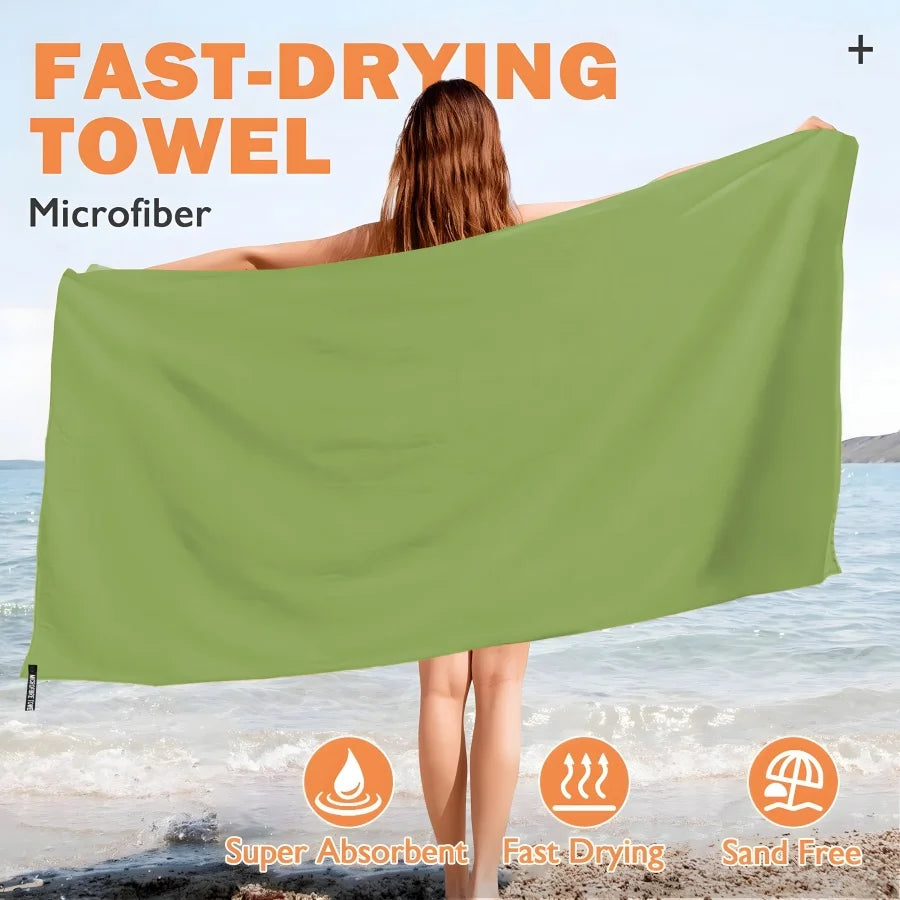 Oversized Quick Dry Beach Towel - Sand-Free, Super Absorbent Microfiber for Men & Women - camping nature gear