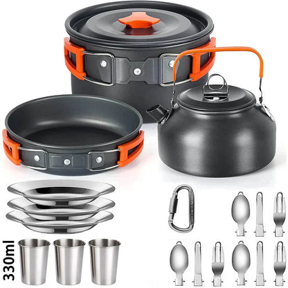 Camping Cooking Set – Travel Cookware & Tea Kettle for 2-3 People