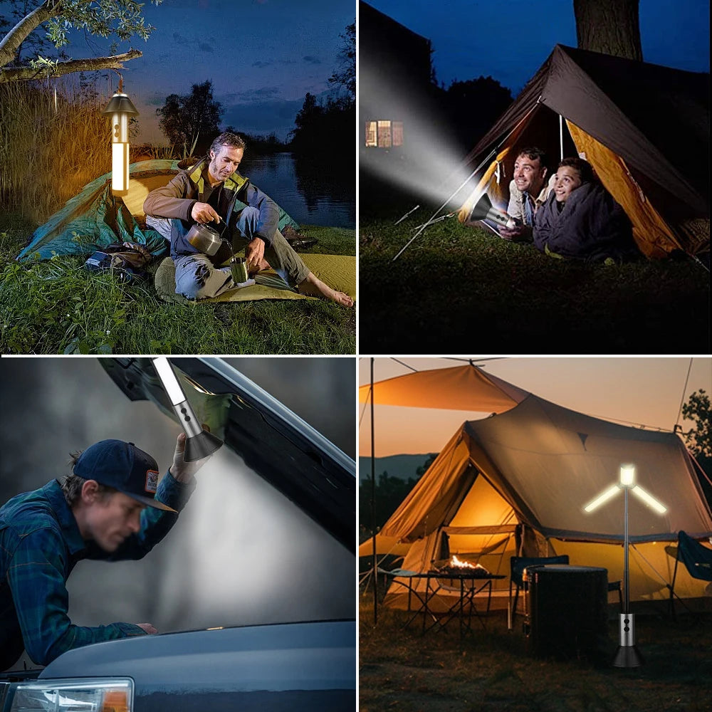 2-in-1 LED Camping Light & Flashlight – USB Rechargeable with Hook & Stand - camping nature gear