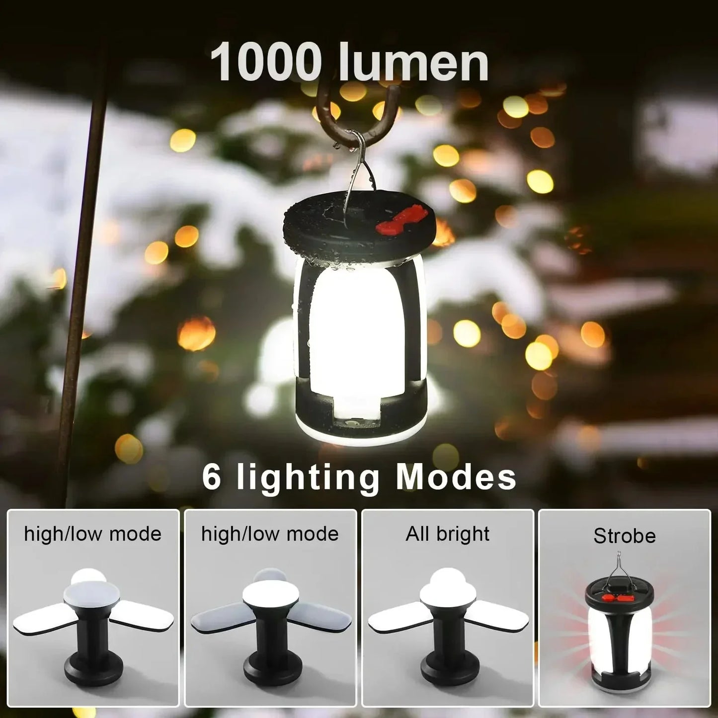 Foldable LED Solar Lantern – 6 Light Modes for Camping