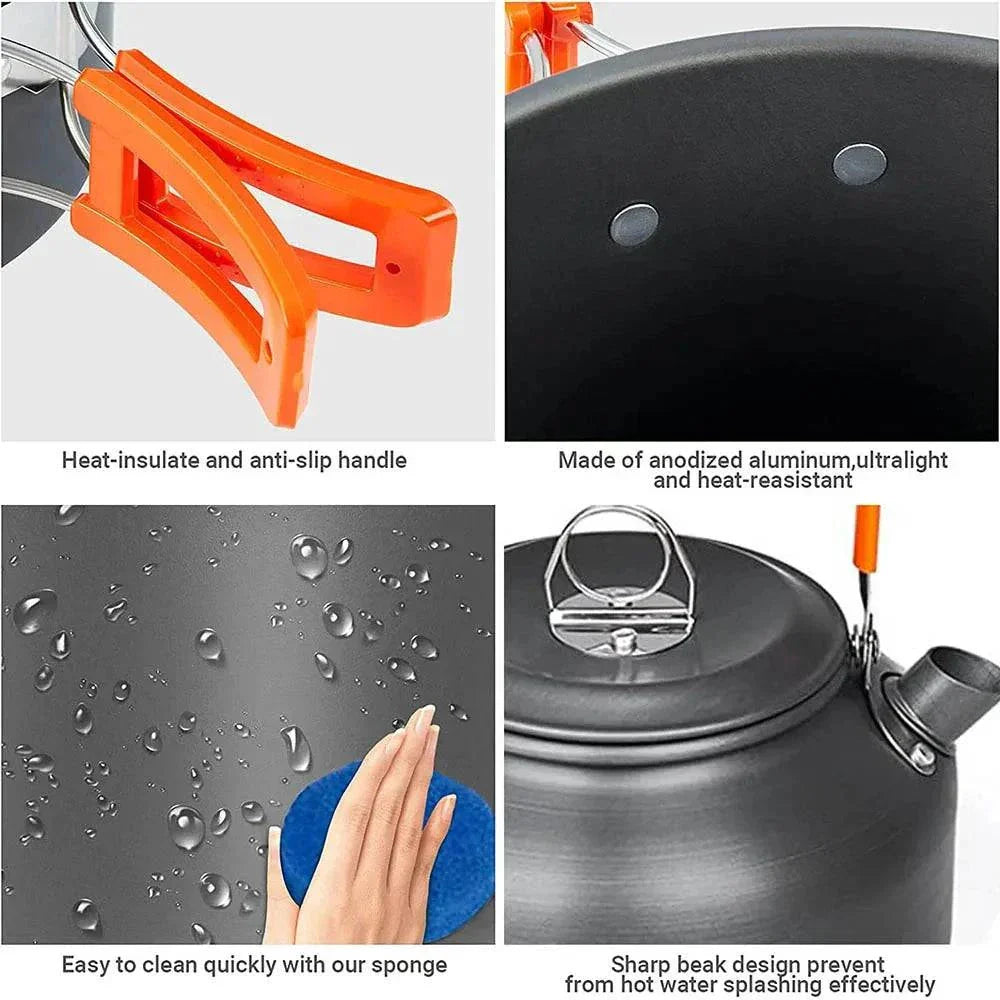 Camping Cooking Set – Travel Cookware & Tea Kettle for 2-3 People