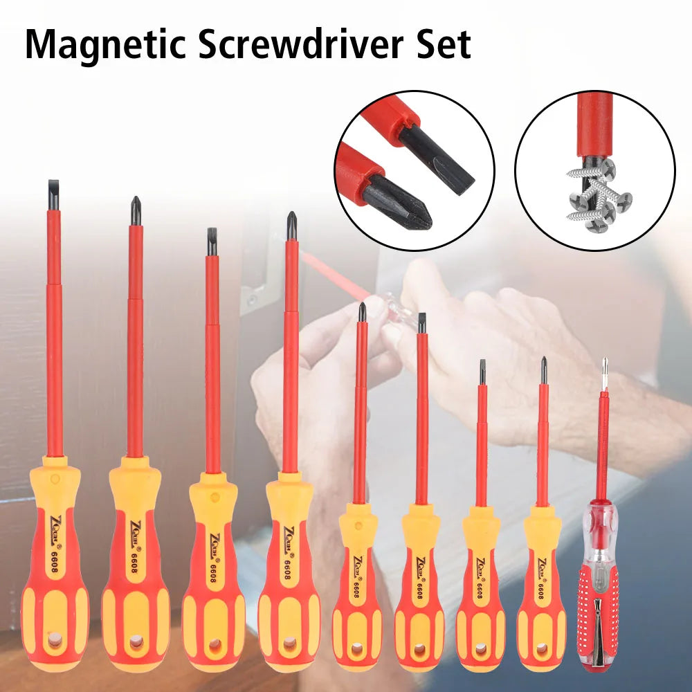 Magnetic Insulated Screwdriver Set for Electricians – Phillips & Slotted Bits - camping nature gear