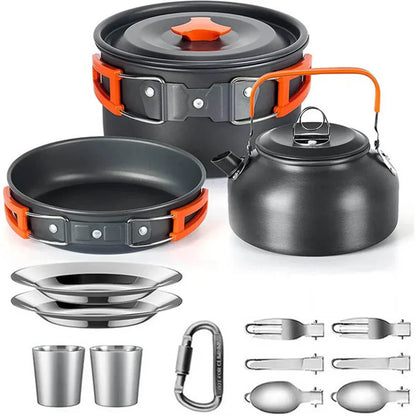 Camping Cooking Set – Travel Cookware & Tea Kettle for 2-3 People