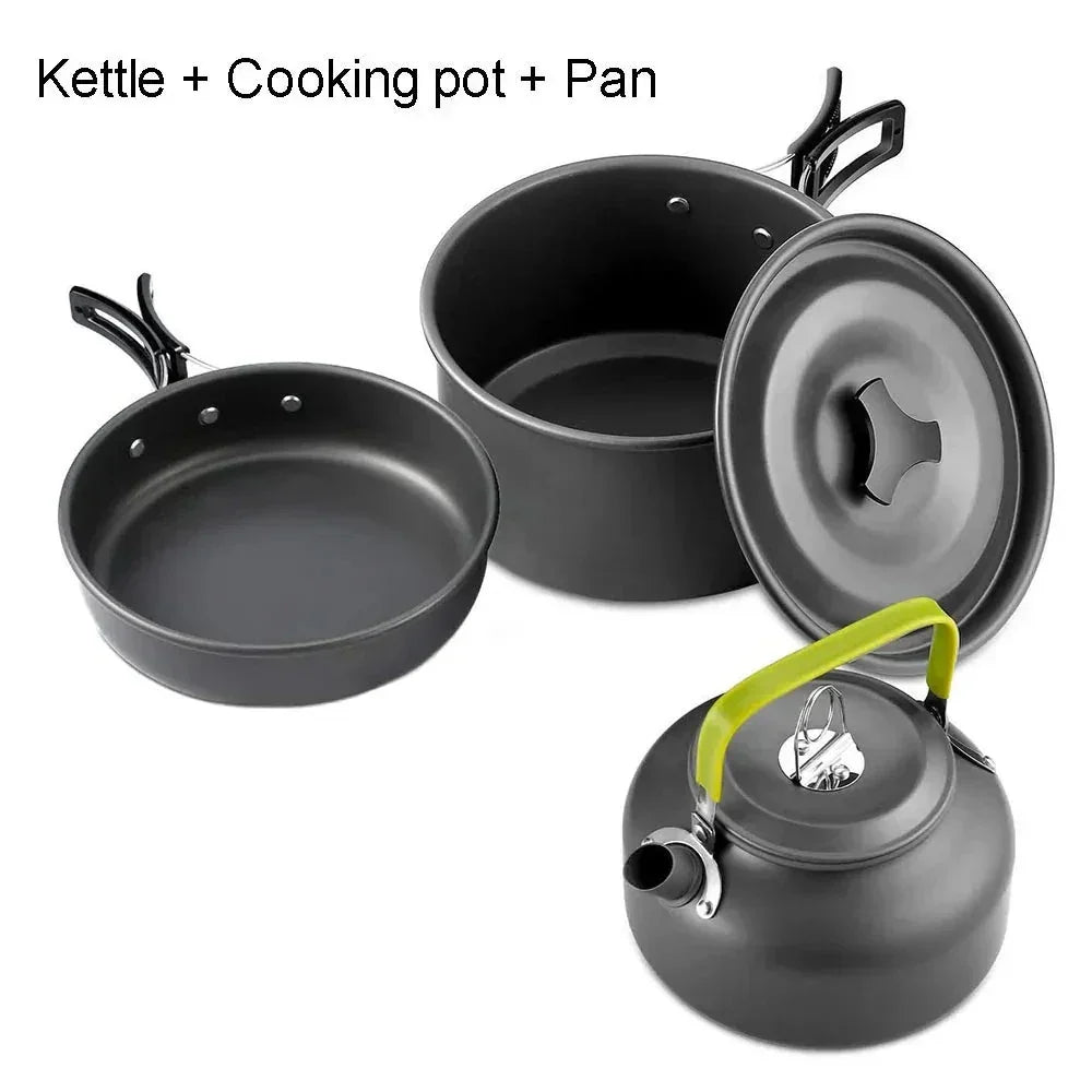 Camping Cooking Set – Travel Cookware & Tea Kettle for 2-3 People