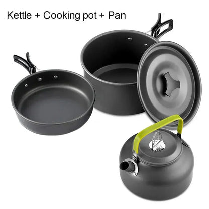 Camping Cooking Set – Travel Cookware & Tea Kettle for 2-3 People