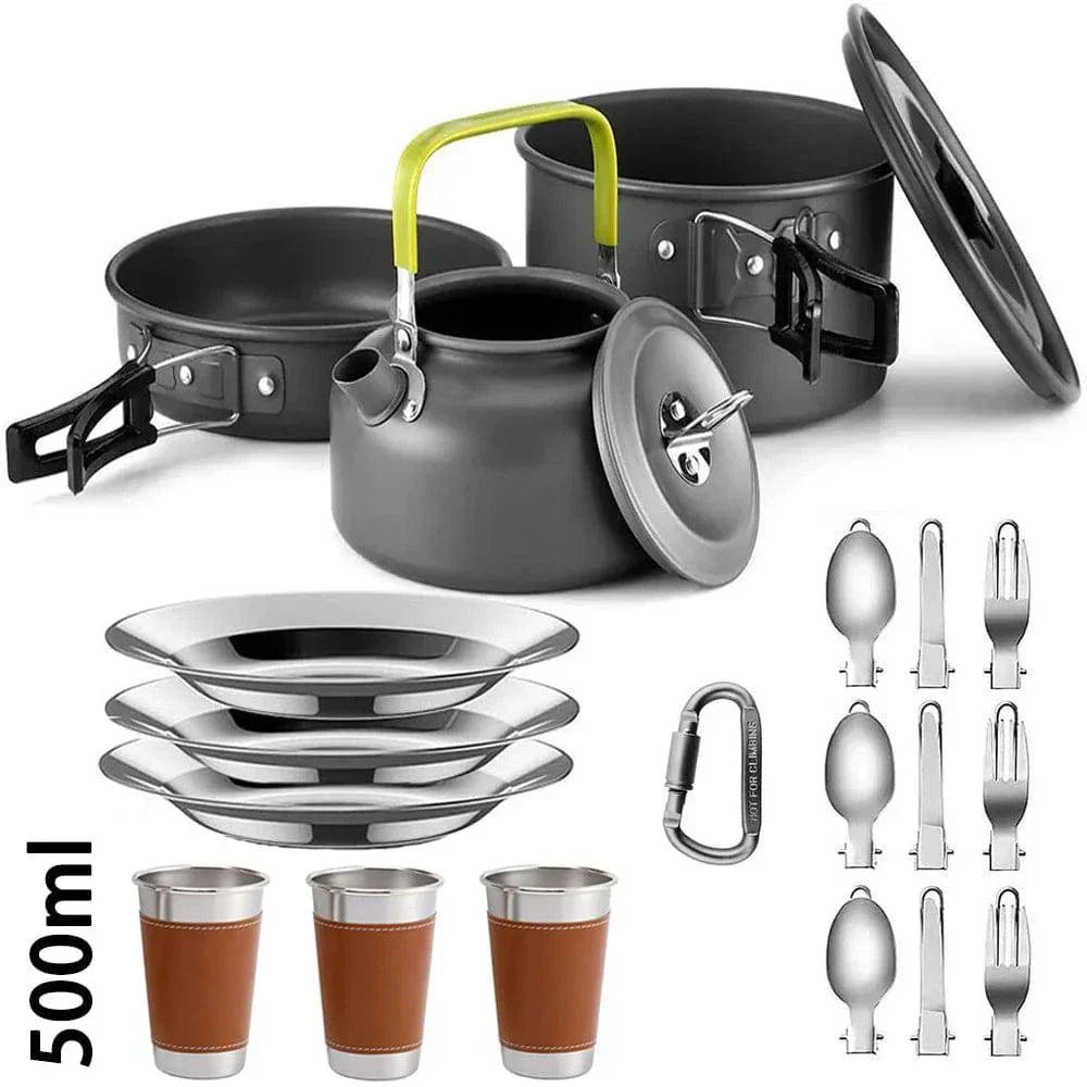 Camping Cooking Set – Travel Cookware & Tea Kettle for 2-3 People