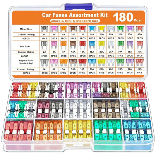 180Pcs Car Fuse Assorted Kit – Mini, Standard & Micro Fuses with Fuse Puller - camping nature gear