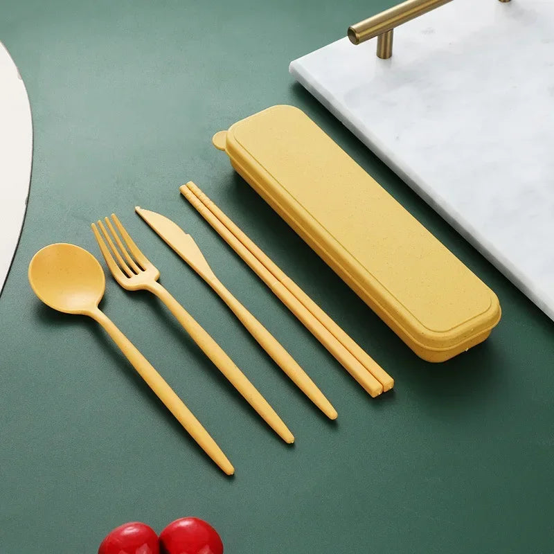 Wheat Straw Cutlery Set - Portable Travel Tableware for Kids & Adults - camping nature gear