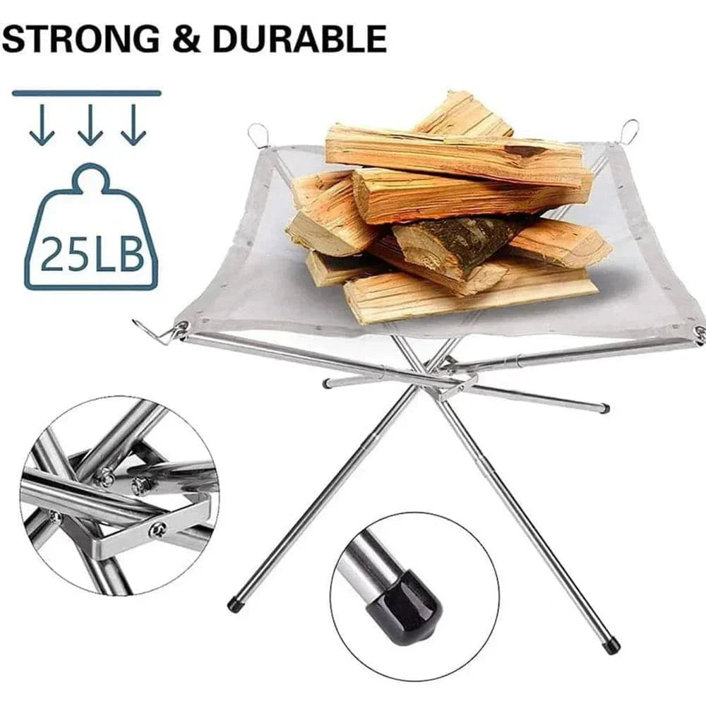 Folding Stainless Steel Fire Rack – Outdoor Camping & Garden Fire Pit - camping nature gear