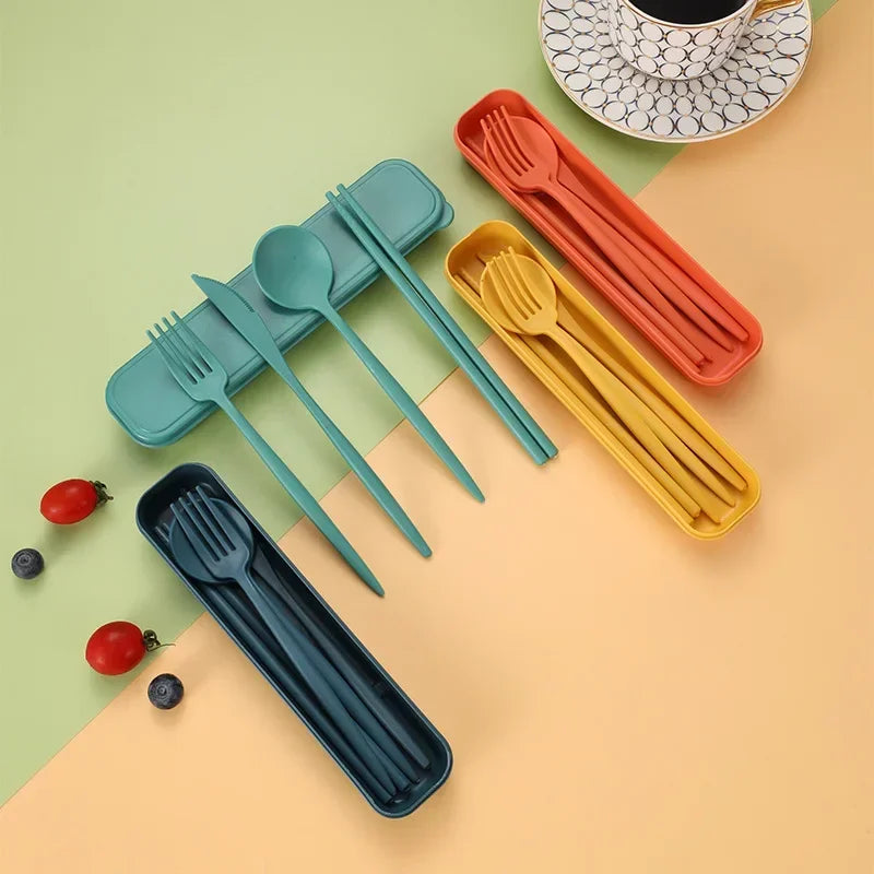 Wheat Straw Cutlery Set - Portable Travel Tableware for Kids & Adults - camping nature gear