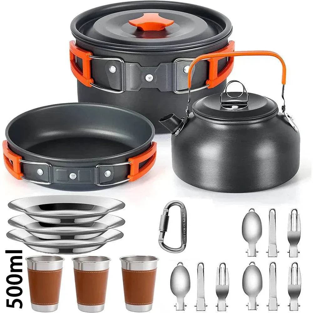 Camping Cooking Set – Travel Cookware & Tea Kettle for 2-3 People