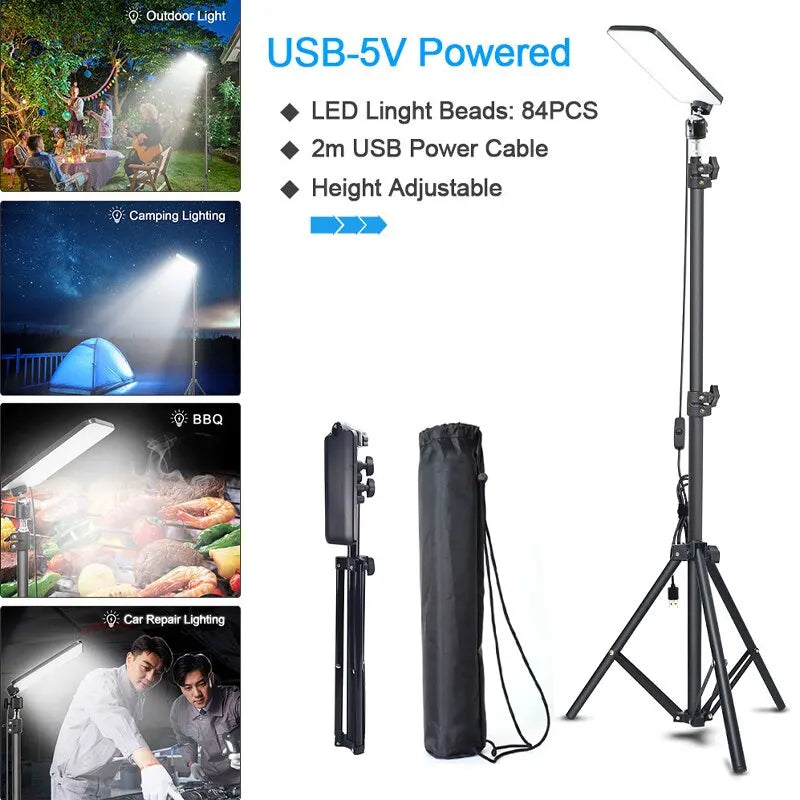 Portable LED Tripod Work Light - USB Rechargeable Camping Lamp - camping nature gear