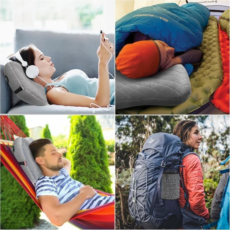 Ultra-Light Inflatable Travel Pillow – Removable Cover for Backpacking, Camping & Car Travel - camping nature gear