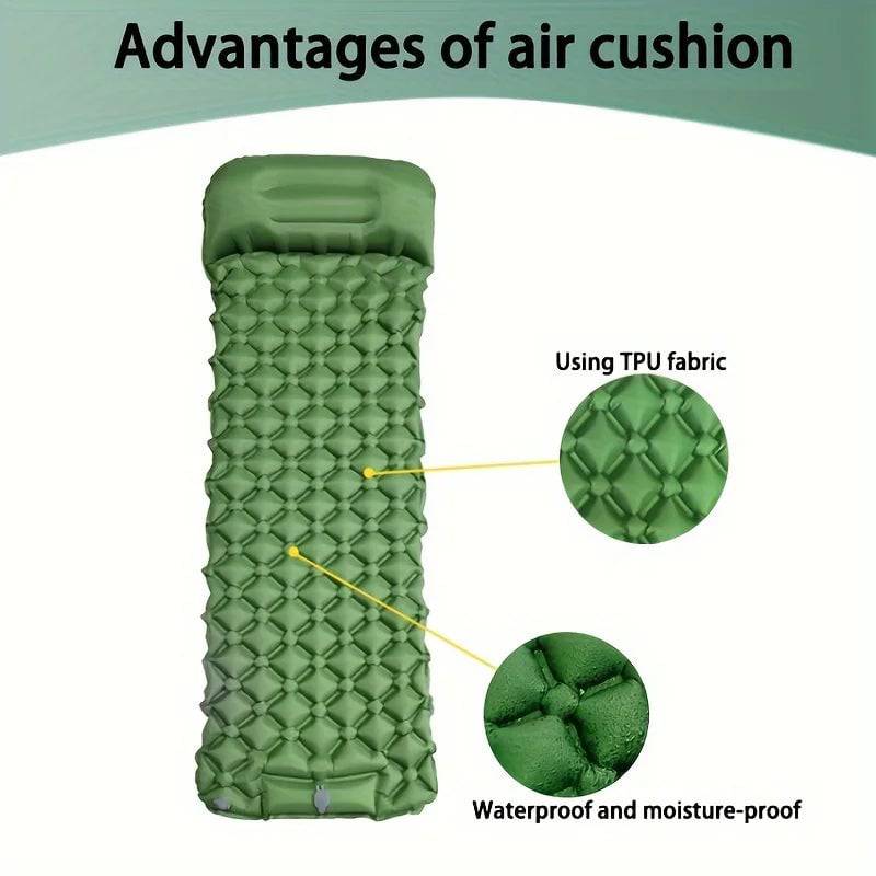 Outdoor Inflatable Sleeping Pad – With Pillows & Built-in Pump