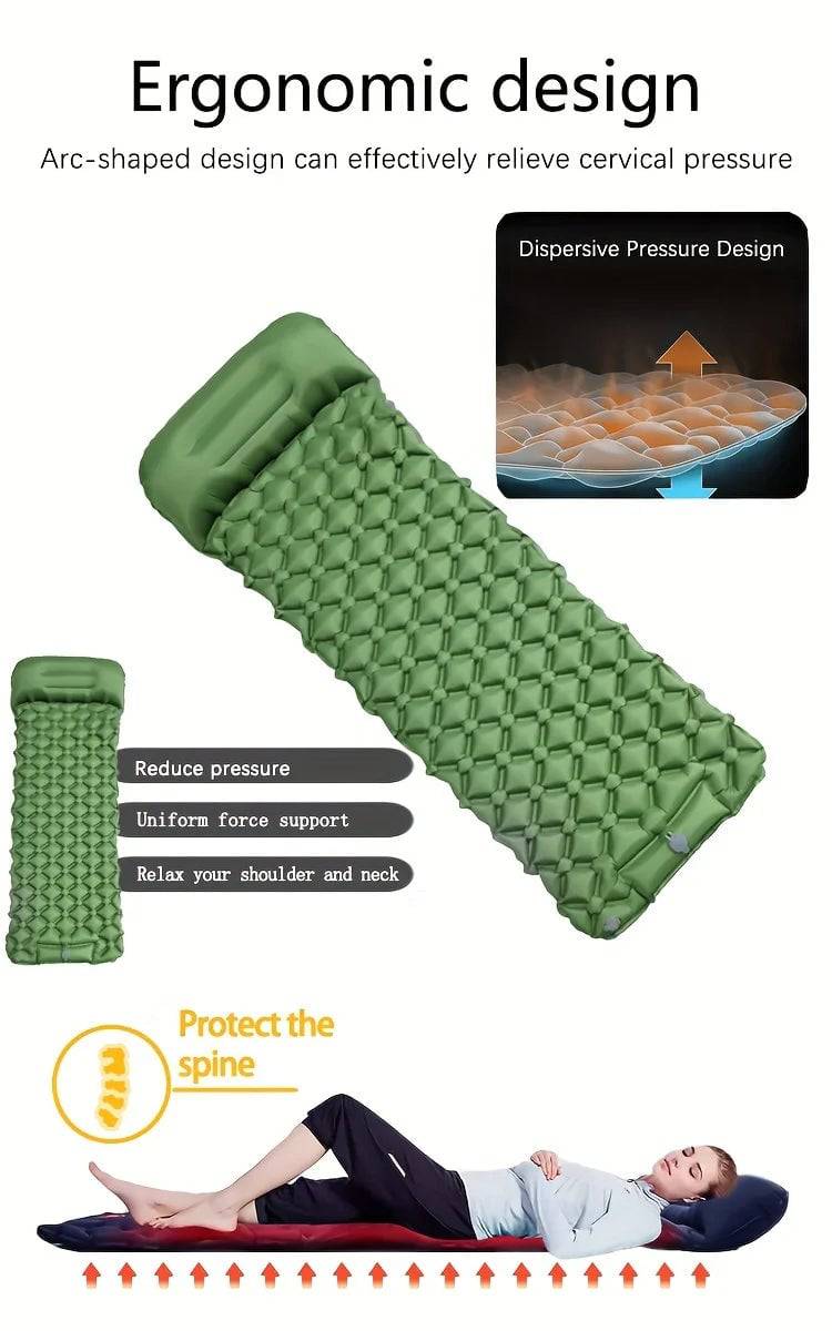 Outdoor Inflatable Sleeping Pad – With Pillows & Built-in Pump