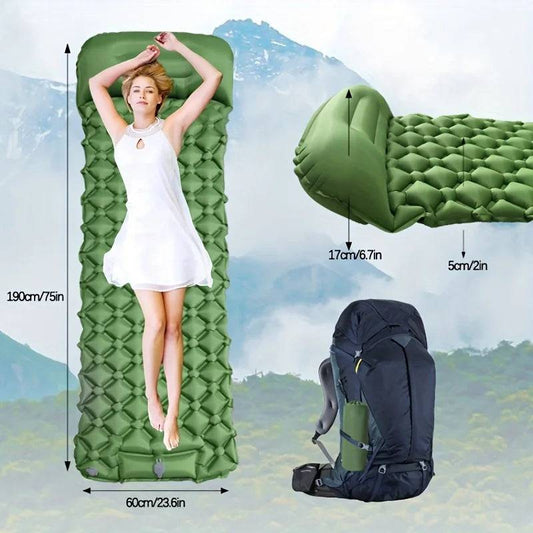 Outdoor Inflatable Sleeping Pad – With Pillows & Built-in Pump