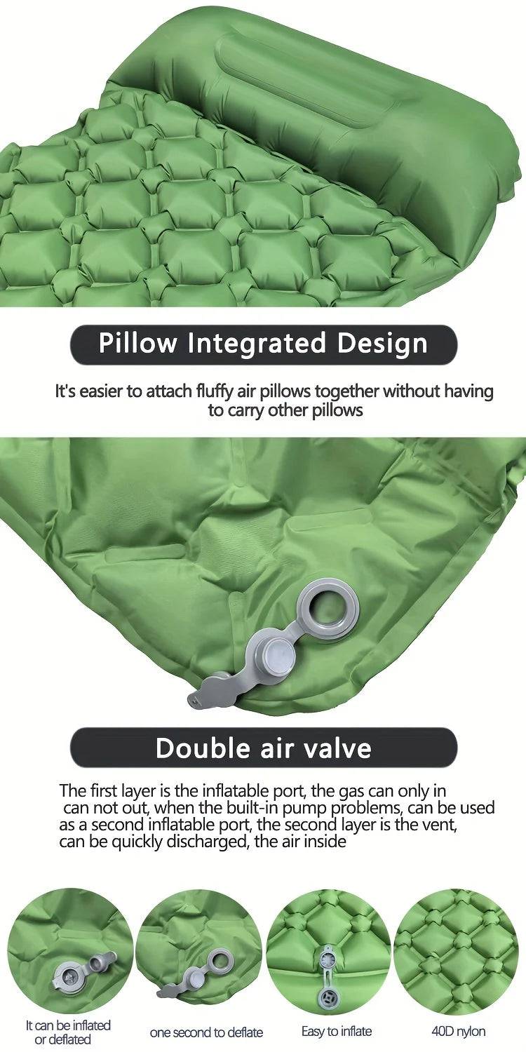 Outdoor Inflatable Sleeping Pad – With Pillows & Built-in Pump