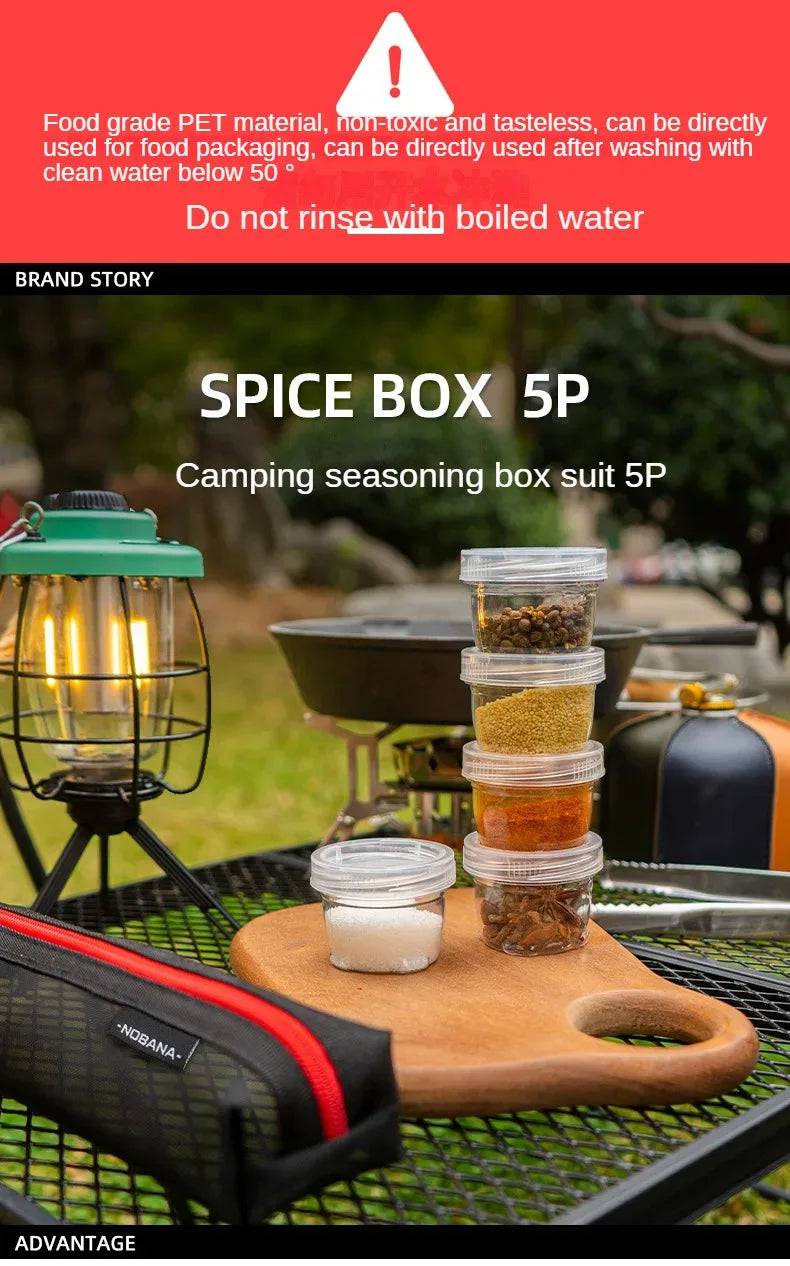 Portable Camping Spice Kit – 5 Clear Seasoning Bottles